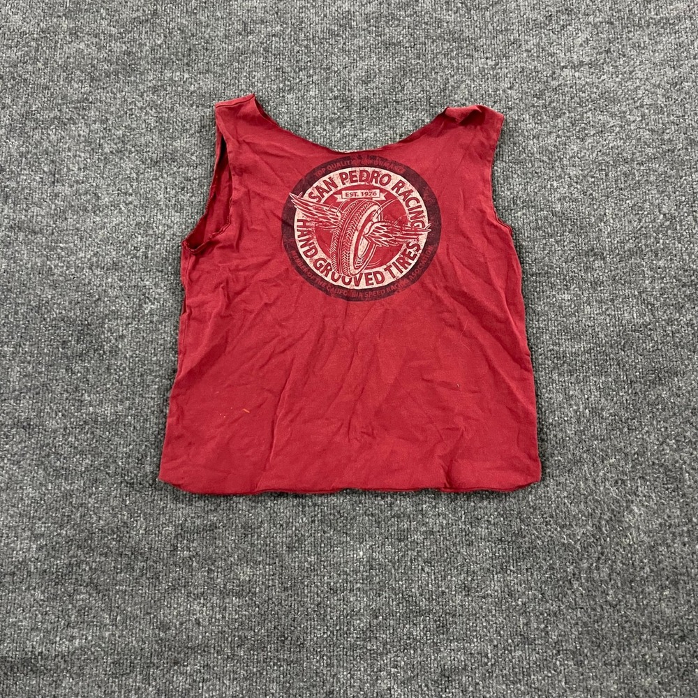 Lucky Brand Tank Top Womens Size XS Red San Pedro Racing Graphic Raw Hem Cropped